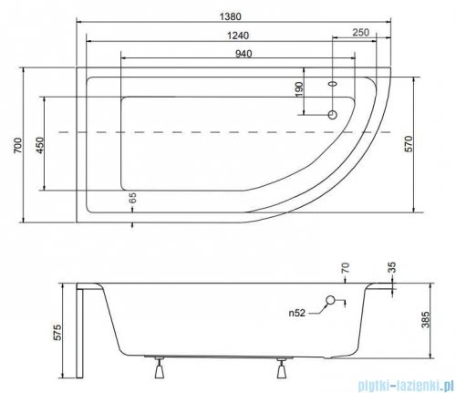 Besco Praktika Wanna 140x70cm lewa asymetryczna #WAP-140-NL