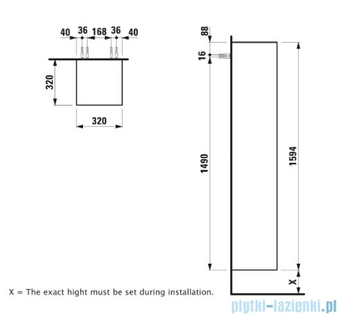Laufen Sonar kolumna wysoka 159 cm drzwi prawe Złoty lakierowany H4054920340401