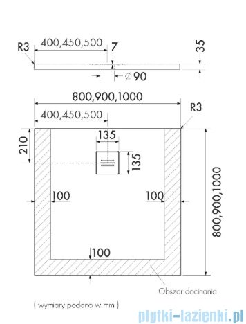 Schedpol Schedline Protos Grey Stone brodzik kwadratowy 100x100x3,5cm 3SP.P2K-100100/S/ST-M1/S/ST