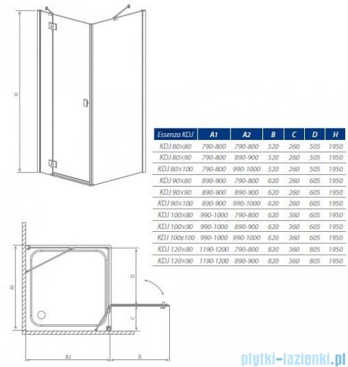 Radaway Kabina prysznicowa Essenza KDJ 100x100 lewa szkło intimato 32843-01-12NL