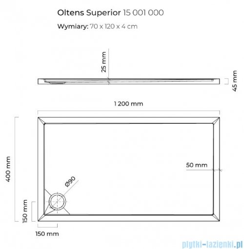 Oltens Superior brodzik prostokątny 120x70 cm 15001000