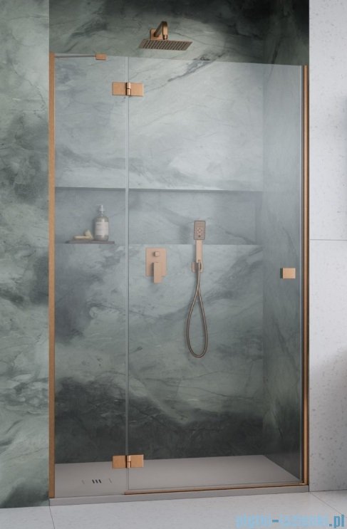 Radaway Essenza Brushed Copper Dwj drzwi wnękowe 130cm lewe szczotkowana miedź/szkło przejrzyste 1385017-93-01L