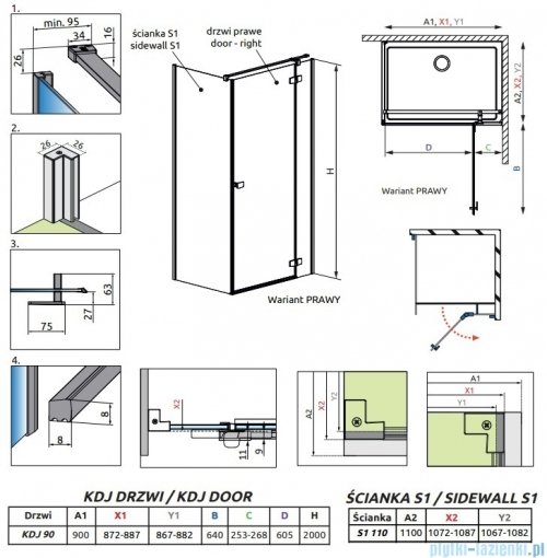 Radaway Fuenta Kdj kabina 90x110cm prawa chrom połysk szkło przejrzyste 1384044-01-01R/1384053-01-01