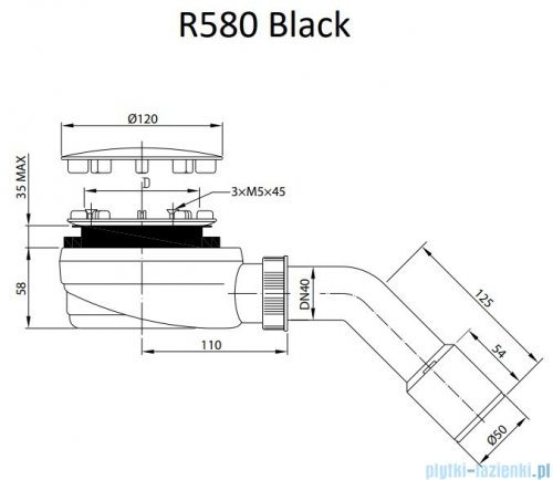 Radaway syfon brodzikowy czarny 90mm R580B