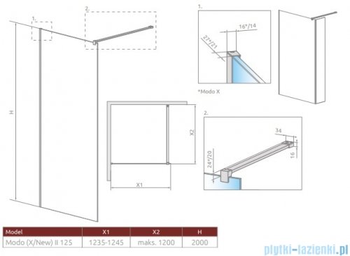 Radaway Modo New II kabina Walk-in 125x200 szkło przejrzyste 389125-01-01