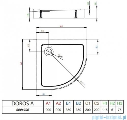 Radaway Doros A Compact Stone  brodzik półokrągły 90x90cm antracyt SDRA9090-05-64S