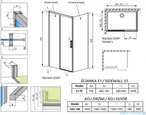 Radaway Idea White Kdj kabina 140x70cm lewa szkło przejrzyste 387044-04-01L/387048-04-01R