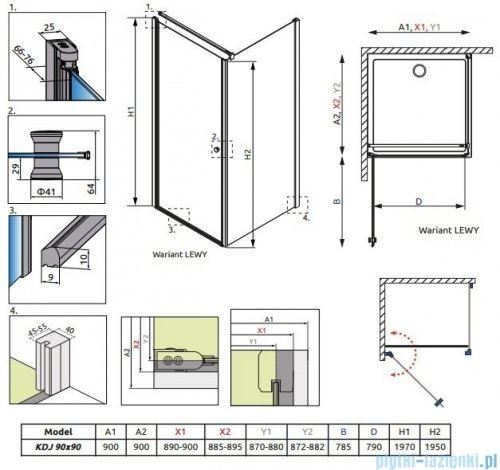 Radaway Eos KDJ kabina prysznicowa 90x90 lewa szkło przejrzyste 37503-01-01NL