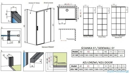 Radaway Idea Black Kdj Factory kabina prysznicowa 160x120 prawa czarny mat/szkło przejrzyste 387046-54-55R/387054-54-55L