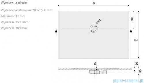 Sanplast Open Structure Mineral B-M/OPEN STR brodzik prostokątny 70x150x1,5 cm szary mleczny 645-440-0180-55-020