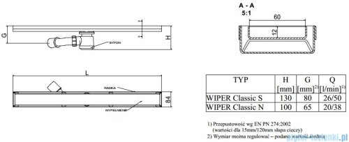 Wiper Odpływ liniowy Classic Ponente 90cm bez kołnierza mat P900MCS100