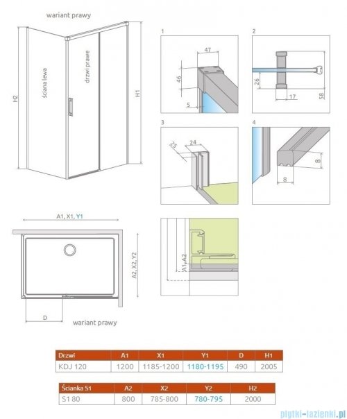 Radaway Idea Gold Kdj kabina 120x80cm prawa złoty połysk/szkło przejrzyste 387042-09-01R/387051-09-01L