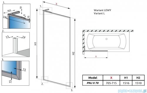 Radaway Modo F SL PNJ II parawan nawannowy 70cm lewy chrom połysk/przejrzyste 10406070-01-01L