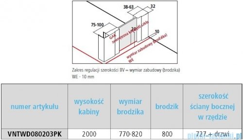 Vitalle NOLA ścianka boczna 80 cm czarna VNTWD080203PK