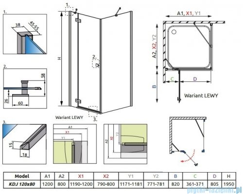 Radaway Kabina prysznicowa Almatea KDJ 120x80 lewa szkło przejrzyste 32141-01-01NL