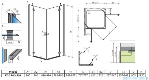 Radaway Torrenta Kdd Kabina prysznicowa 90x80 szkło przejrzyste 32777-01-01NL
