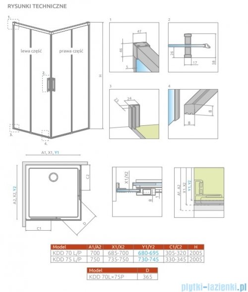 Radaway Idea 6 Kdd Brushed Light Gold kabina 70x75cm szczotkowane jasne złoto 387065-98-01L/387066-98-01R