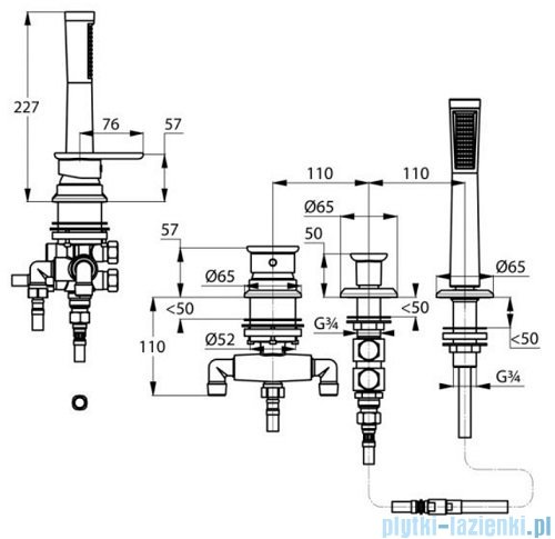 Kludi E2 jednouchwytowa bateria wannowa 3-otworowa chrom 494260575