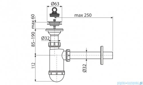 Alcaplast syfon umywalkowy DN32, sitko nierdzewne DN63 A410