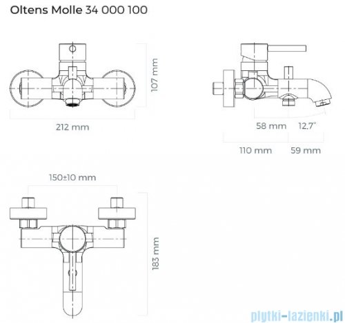 Oltens Molle bateria wannowa chrom 34000100