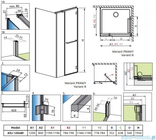 Radaway Carena KDJ kabina prysznicowa 120x80 prawa przejrzyste 134442-01-01NR