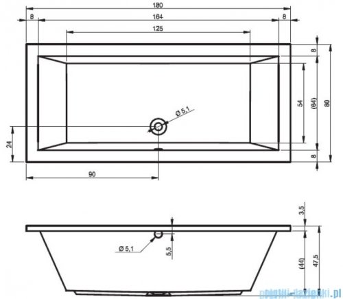 Riho Lusso 180x80cm wanna prostokątna z hydromasażem Relaks + nogi + syfon BA98-REL