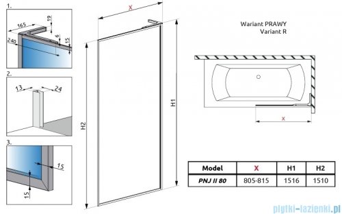 Radaway Modo F SL Gold PNJ II parawan nawannowy 80cm prawy złoty połysk/przejrzyste 10406080-09-01R
