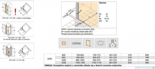 Vitalle GARDA drzwi skrzydłowe ze stałym segmentem 90 cm przezroczyste CU3302092322
