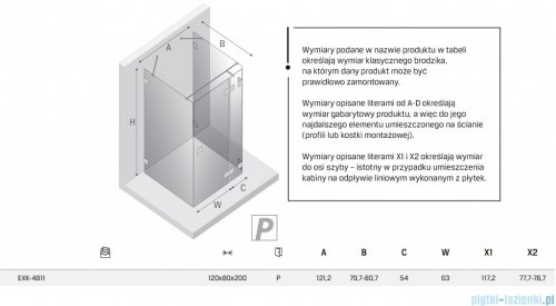 New Trendy Eventa Gold Shine kabina prysznicowa przyścienna 120x80x200 przejrzyste Prawa Złoty połysk EXK-4811