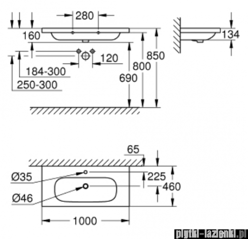 Grohe Euro Ceramic umywalka 100x46 cm meblowa PureGuard biała 3958500H