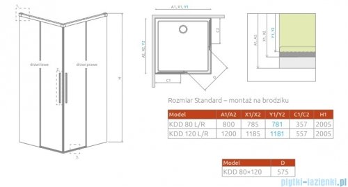 Radaway Idea 8 QL Black Kdd kabina 120x80cm szkło przejrzyste 10590120-54-01L/10590080-54-01R
