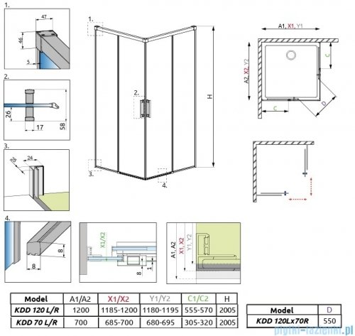 Radaway Idea Gold Kdd kabina 120x70cm złoty połysk/szkło przejrzyste 387064-09-01L/387065-09-01R