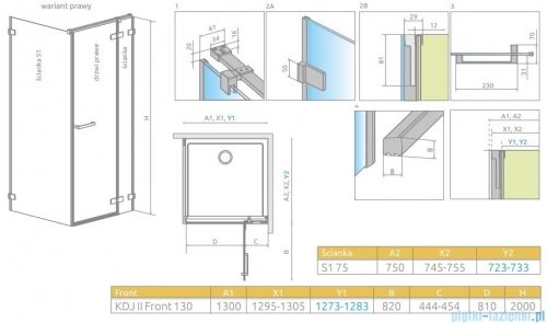 Radaway Arta Kdj II kabina 130x75cm prawa szkło przejrzyste 386457-03-01R/386045-03-01R/386018-03-01