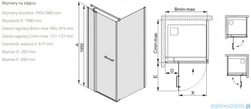Sanplast Prestige III KNDJ2/PRIII kabina prostokątna 75x100x198 cm czarny matowy 600-073-0230-59-401