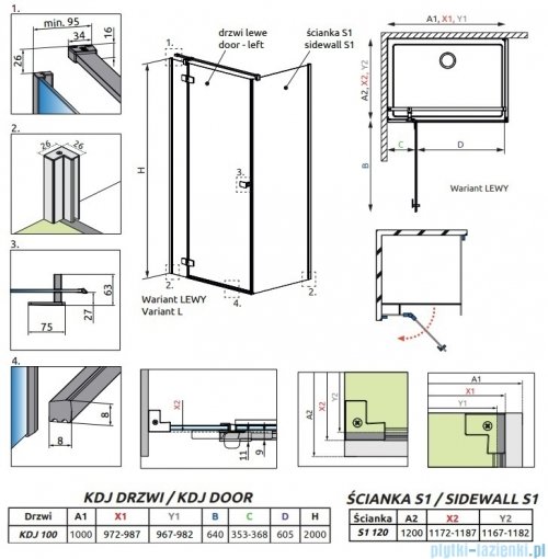Radaway Fuenta Kdj kabina 100x120cm lewa chrom połysk szkło przejrzyste 1384040-01-01L/1384054-01-01