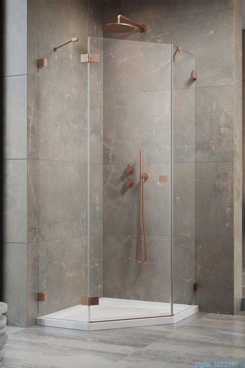 Radaway Essenza Pro Brushed Copper Ptj kabina pięciokątna 100x100 lewa szczotkowana miedź 10100000-93-01L/10100300-01-01