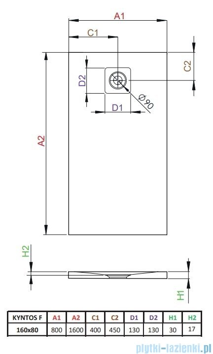 Radaway Kyntos F brodzik 160x80cm cemento HKF16080-74