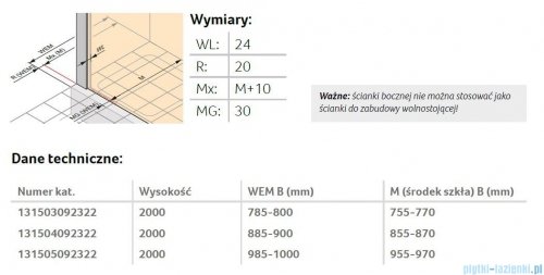 Vitalle GARDA ścianka boczna do drzwi skrzydłowych 100 cm przezroczyste 131505092322
