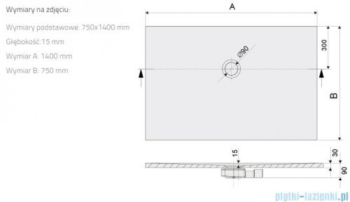 Sanplast Open Mineral B-M/OPEN brodzik prostokątny 75x140x1,5 cm szary mleczny 645-430-0270-55-000