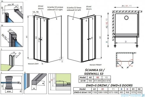 Radaway Eos DWD+S kabina prysznicowa 110x90 przejrzyste 13799493-01/13799451-01