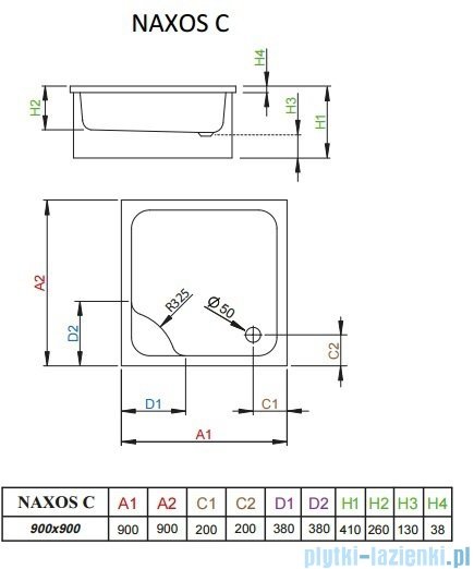 Radaway Brodzik kwadratowy Naxos C 90x90 SNC9941-28