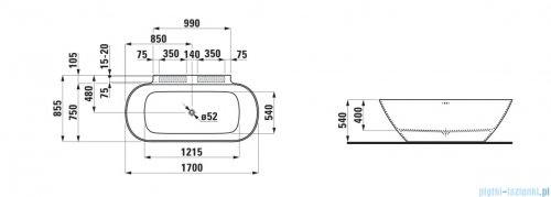 Laufen Lua wanna wolnostojąca przyścienna kompozytowa biała 170 x 85,5 cm H2200870000001