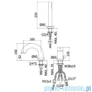 Paffoni  Red bateria wannowa 3-otworowa chrom LIG040LCR