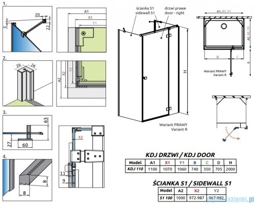 Radaway Essenza Gold Kdj+S kabina 100x110x100cm prawa złoty połysk szkło przejrzyste 1384052-01-01/1385023-09-01R/1384052-01-01