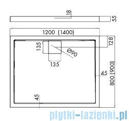 Schedpol Omega brodzik prostokątny z klapką odpływu 120x80x5,5cm 3.0453