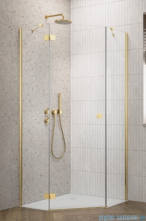 Radaway Essenza 8 Gold Ptj kabina pięciokątna 100x80cm lewa złoty połysk/szkło przejrzyste 10490000-09-01L/10490800-01-01