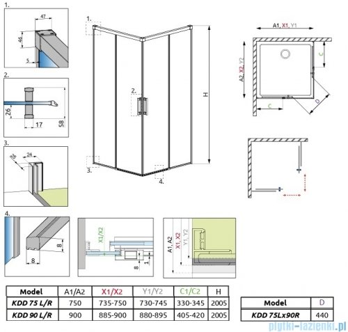Radaway Idea Black Kdd kabina 75x90cm czarny mat/szkło przejrzyste 387066-54-01L/387060-54-01R