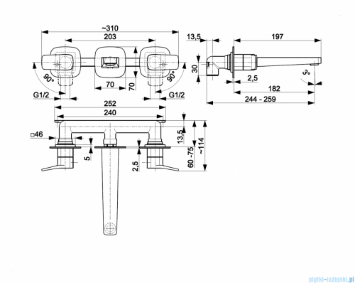 KFA MALAGA BRUSHED LIGHT GOLD bateria umywalkowa podtynkowa 3-otworowa złoty szczotkowany 4529-821-31