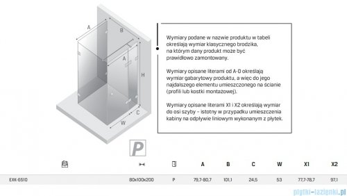 New Trendy Eventa Copper Shine kabina prysznicowa przyścienna z drzwiami bocznymi 80x100x200 przejrzyste Prawa miedź połysk EXK-6510