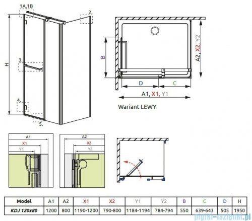 Radaway Carena Kdj Kabina prostokątna 120x80 lewa szkło brązowe 34442-01-08NL